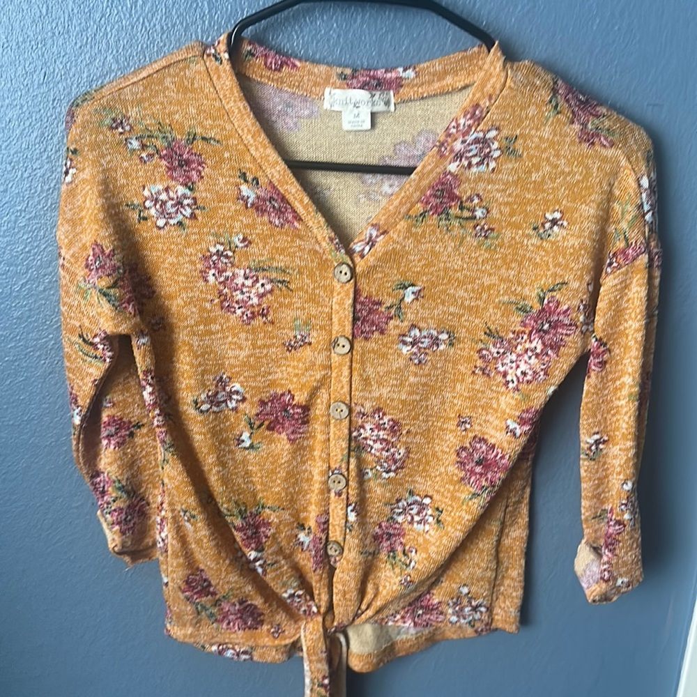 Kids sweater, Orange with pink flowers